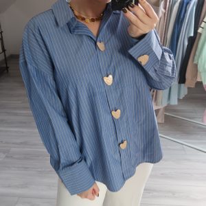 Chemise Oversize Rayée – Boutons Cœurs